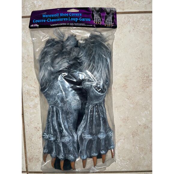 ADULT GREY WEREWOLF MONSTER FEET SHOE COVERS COSTUME ACCESSORY - Picture 1 of 3